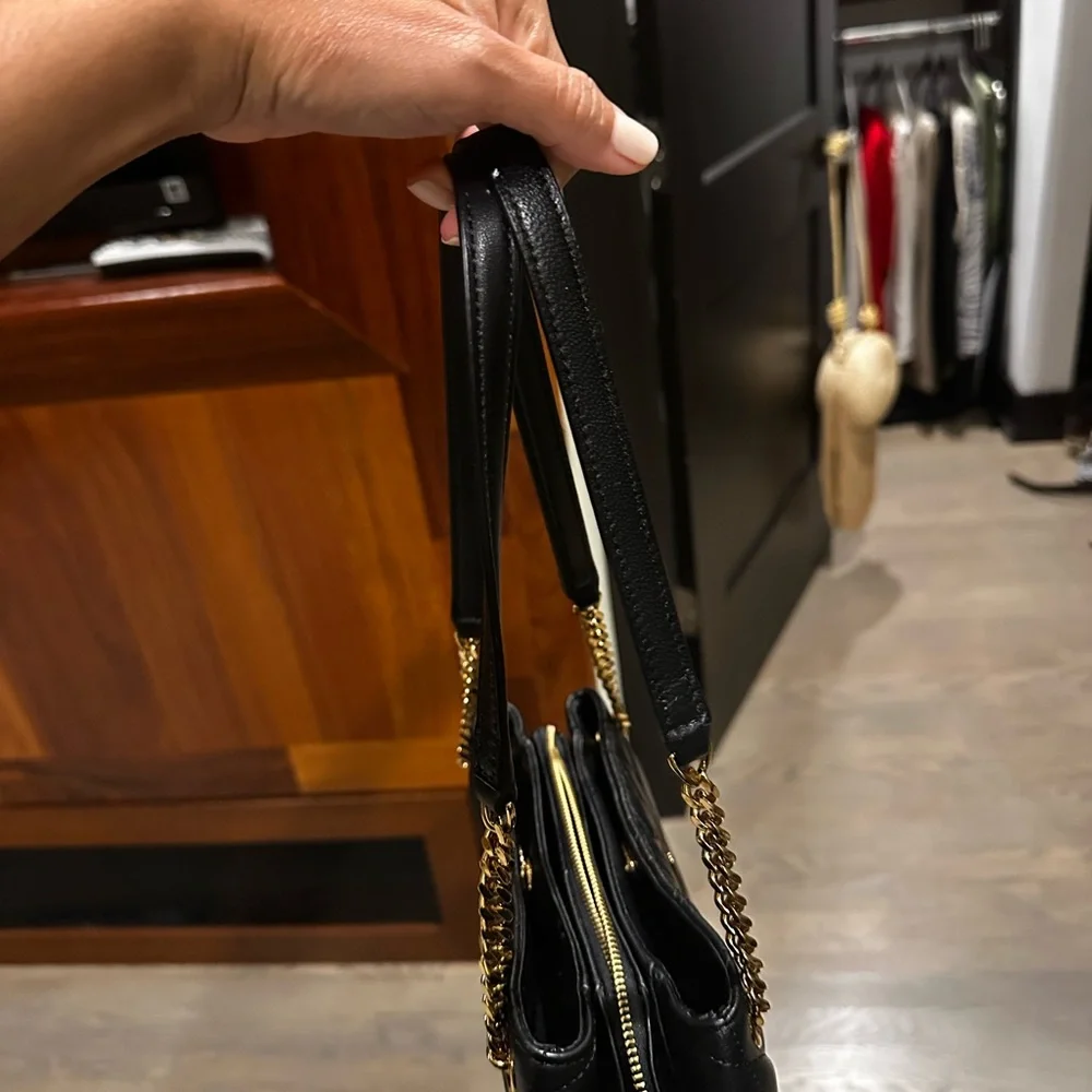Karl Lagerfeld Black Quilted Shoulder Bag with Gold Chain Detail